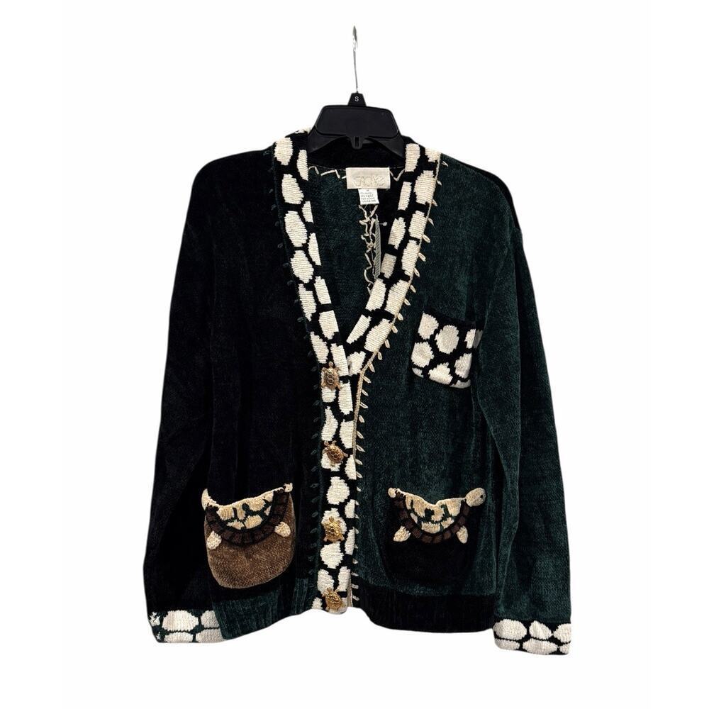 NWT Vintage Storybook Chenille Cardigan Sweater Turtle Theme Size Medium
